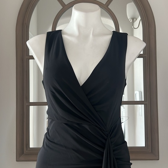 Donna Karan New York Social Occasion V-Neck Ruched Gown in Black Size 6 NWT $495